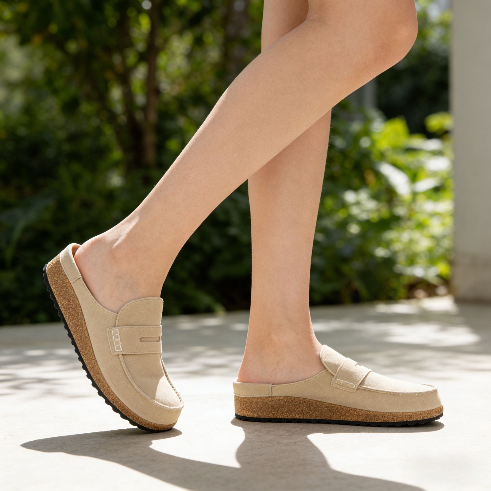 BERANMEY Cork Mules for Women with Memory Foam Slip-on Cork Sole