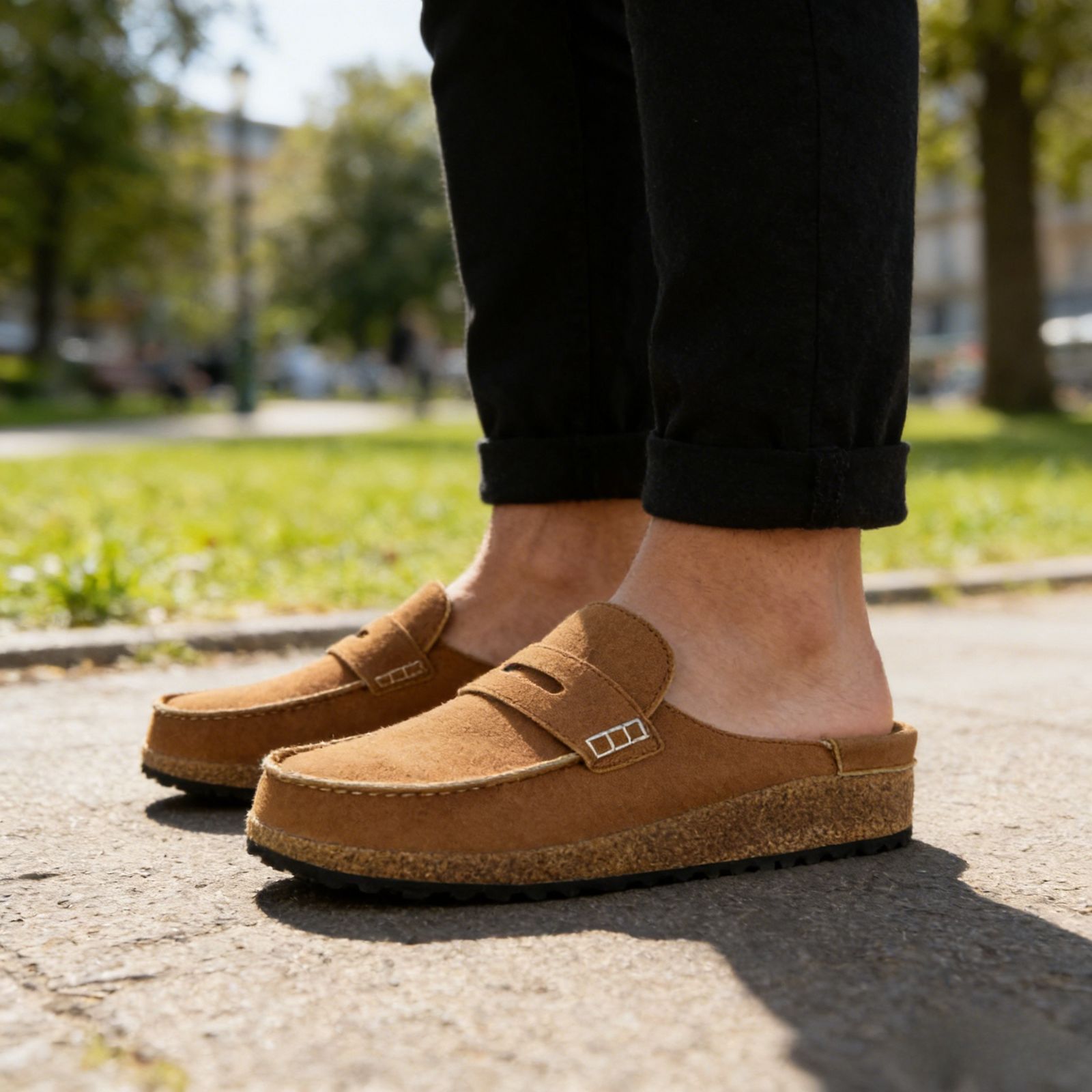 BERANMEY Cork Mules for Women with Memory Foam Slip-on Cork Sole