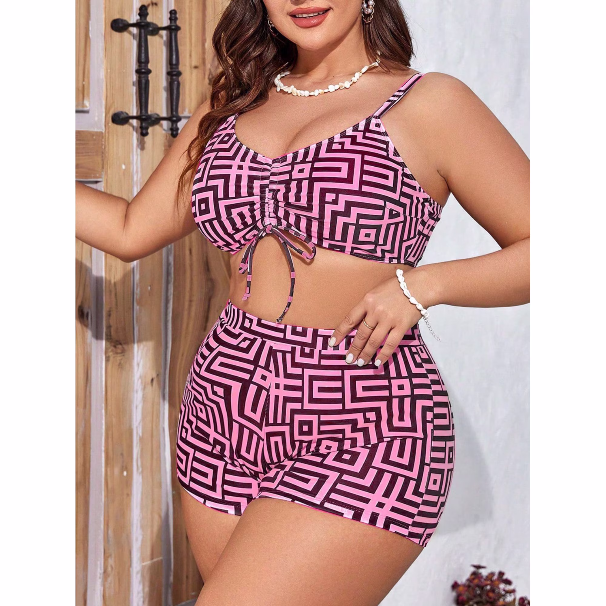 Plus Size Geometric Print Bikini Set Swimsuits for Women
