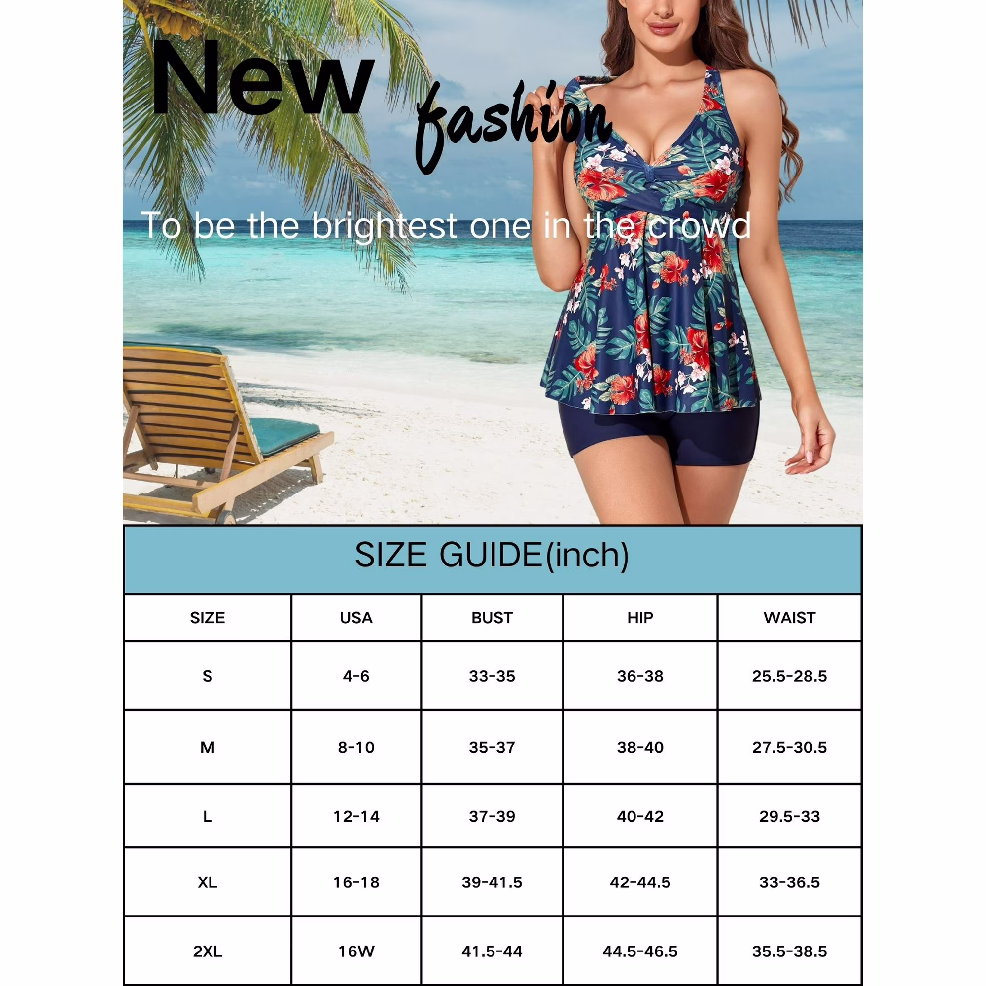 Sexy Deep V Neck Floral Print Tankini Swimsuits for Women