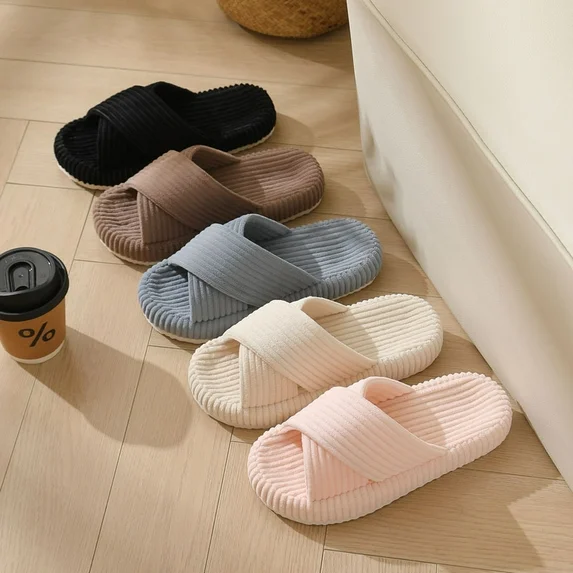  Women’s Corduroy Memory Foam Slippers Open Toe