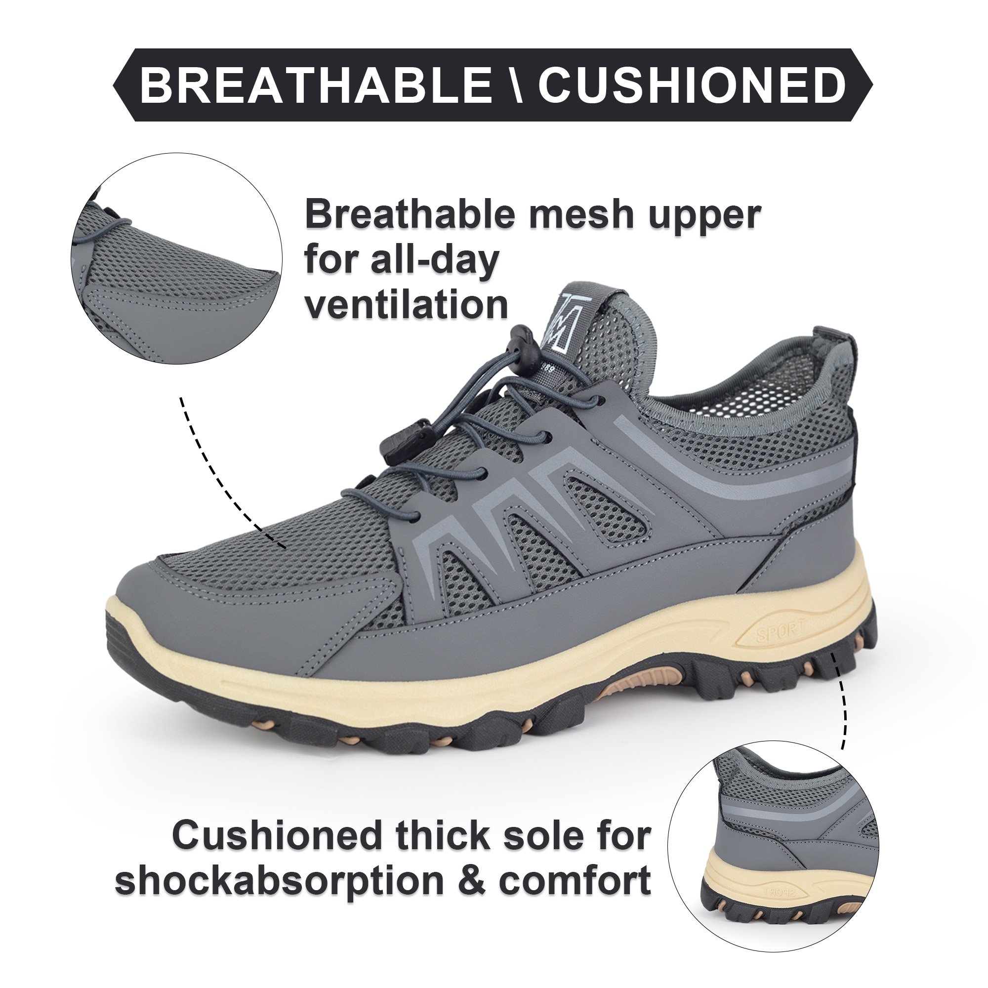 Men's Breathable Wide Hiking Walking Shoes for Travel Commute