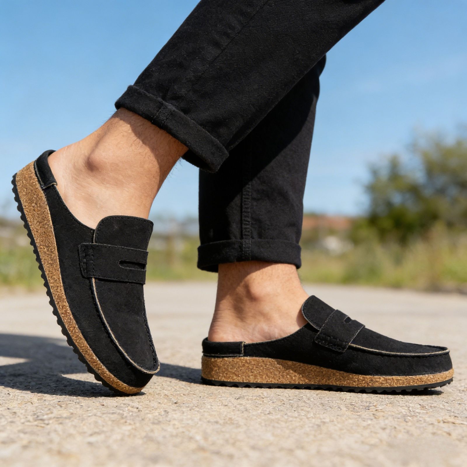 BERANMEY Cork Mules for Women with Memory Foam Slip-on Cork Sole