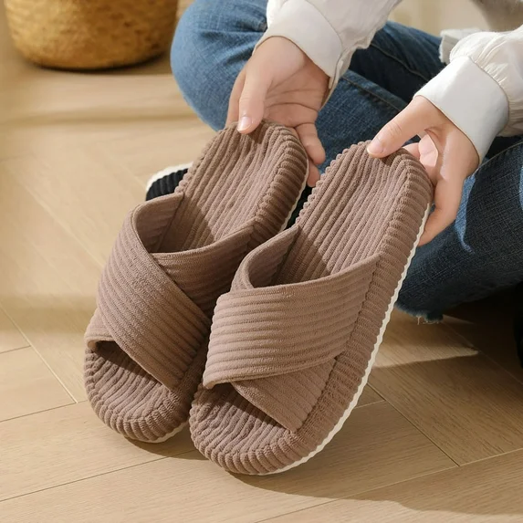  Women’s Corduroy Memory Foam Slippers Open Toe