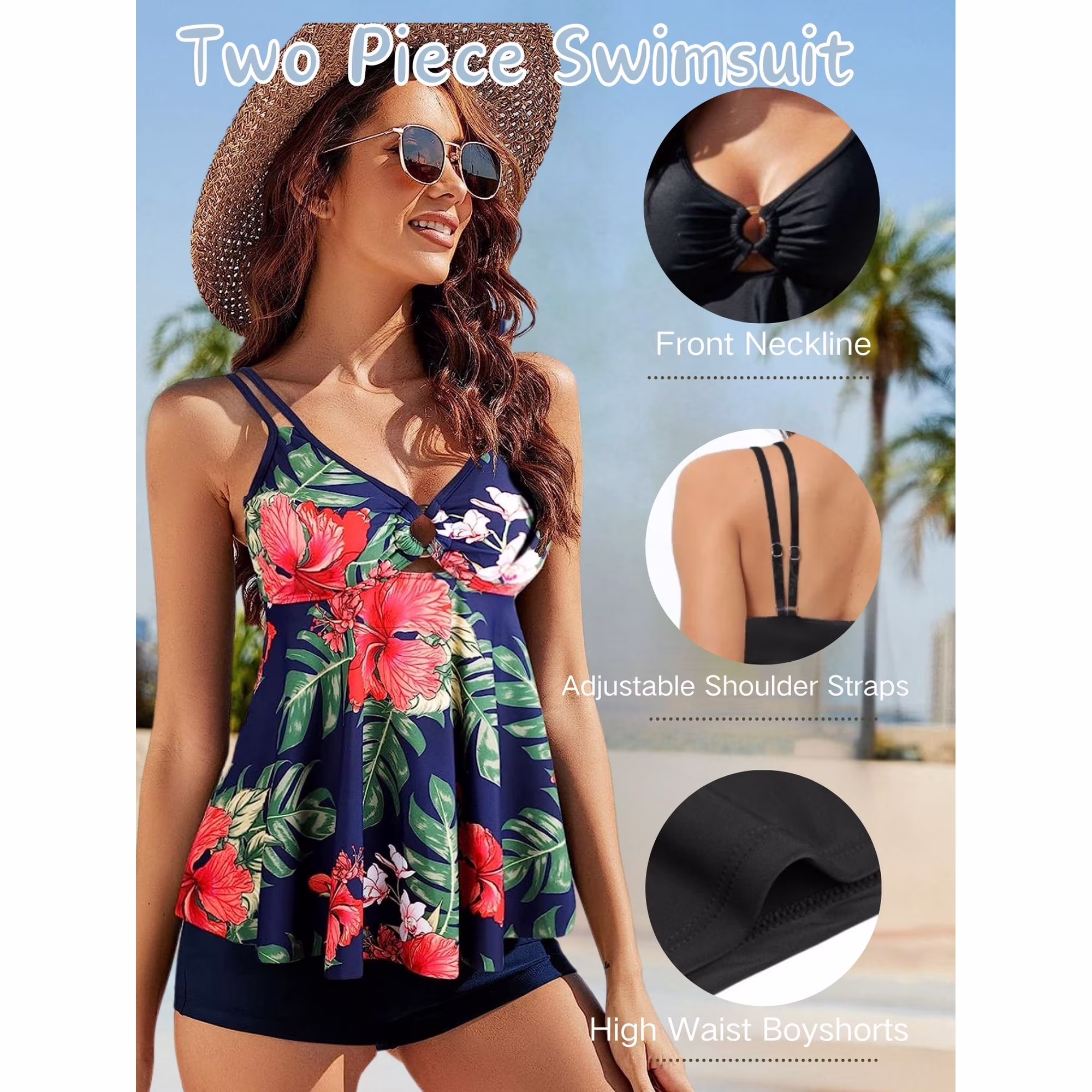 Plus Size Two Piece Set Tankini Swimsuits for Women