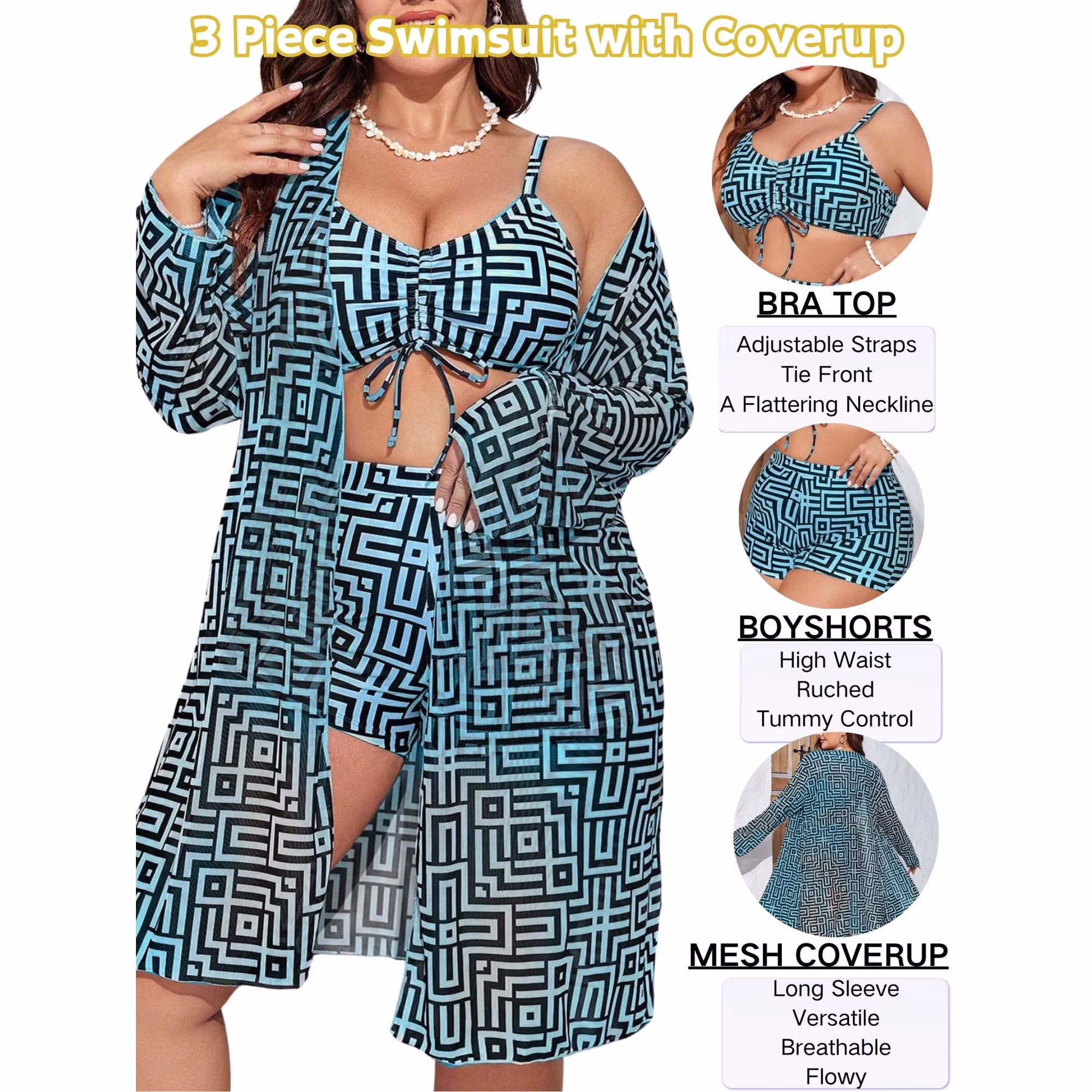 Plus Size Geometric Print Bikini Set Swimsuits for Women