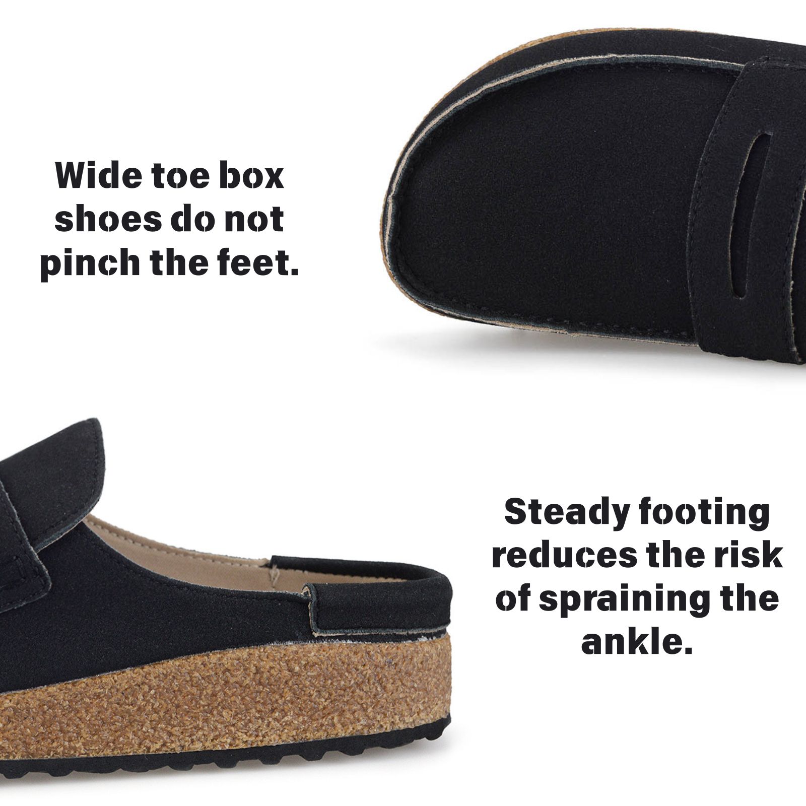 BERANMEY Cork Mules for Women with Memory Foam Slip-on Cork Sole