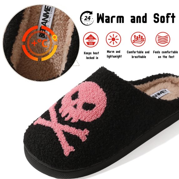 Halloween Slippers for Women and Men SkullHead-Pink