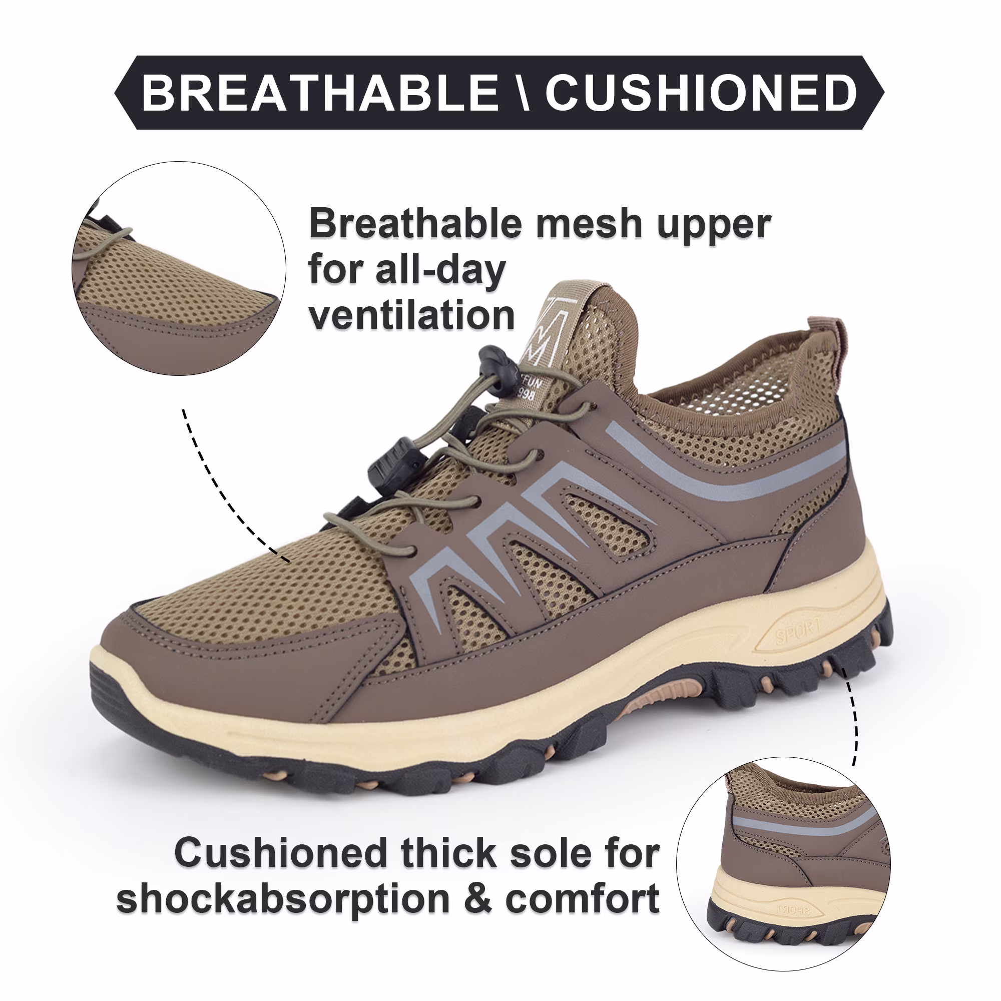 Men's Breathable Wide Hiking Walking Shoes for Travel Commute