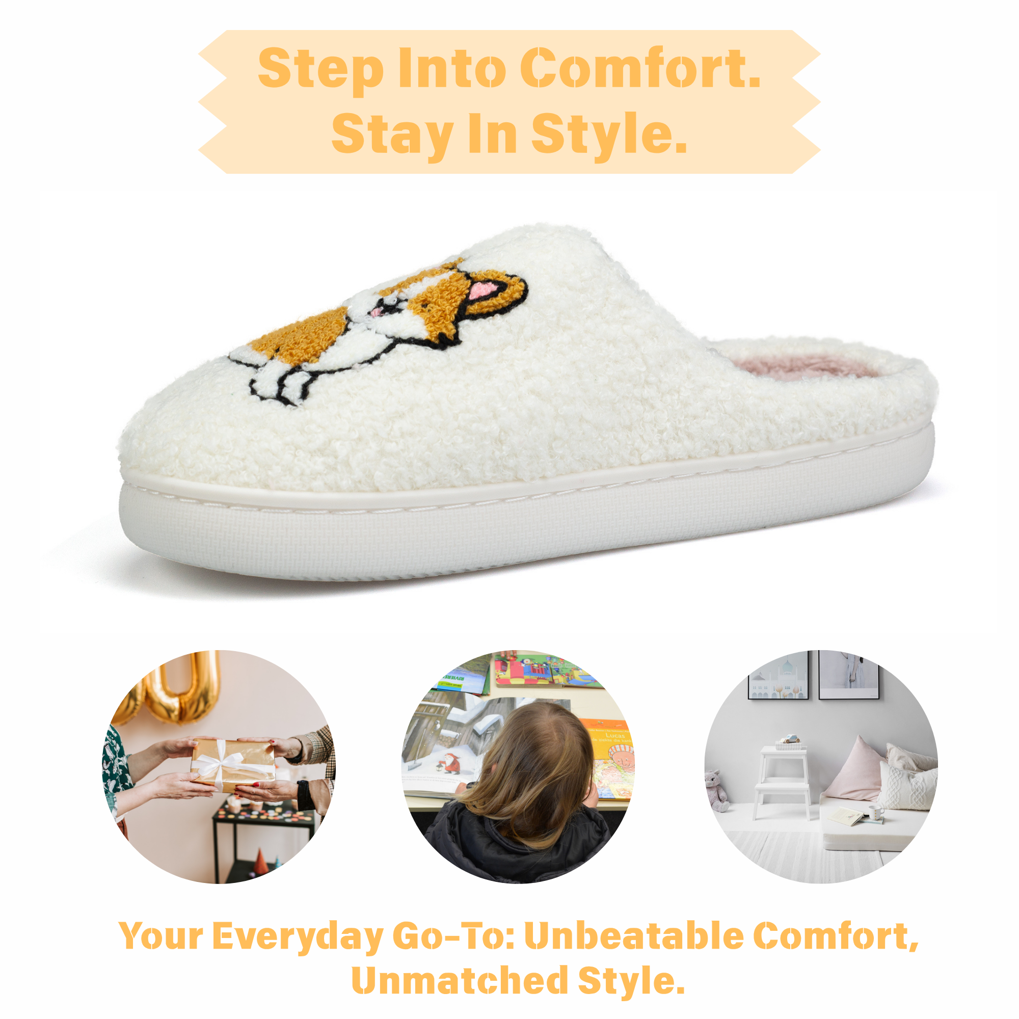 Fluffy House Slippers for Women and Men Non-slip Fuzzy Flat Slides