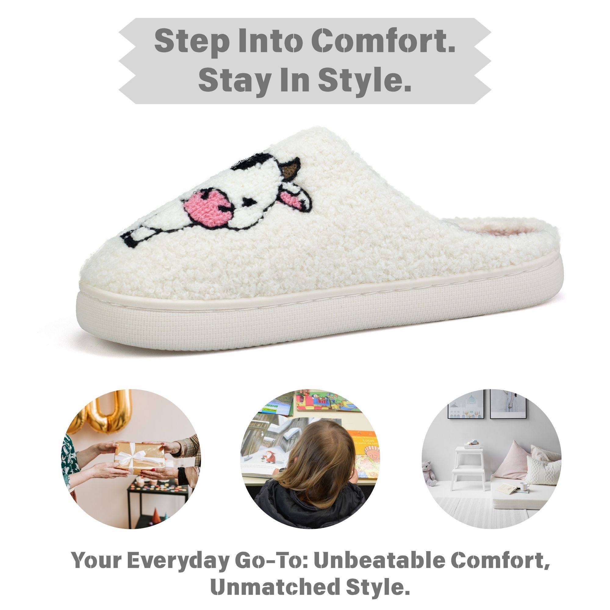 Fluffy House Slippers for Women and Men Non-slip Fuzzy Flat Slides