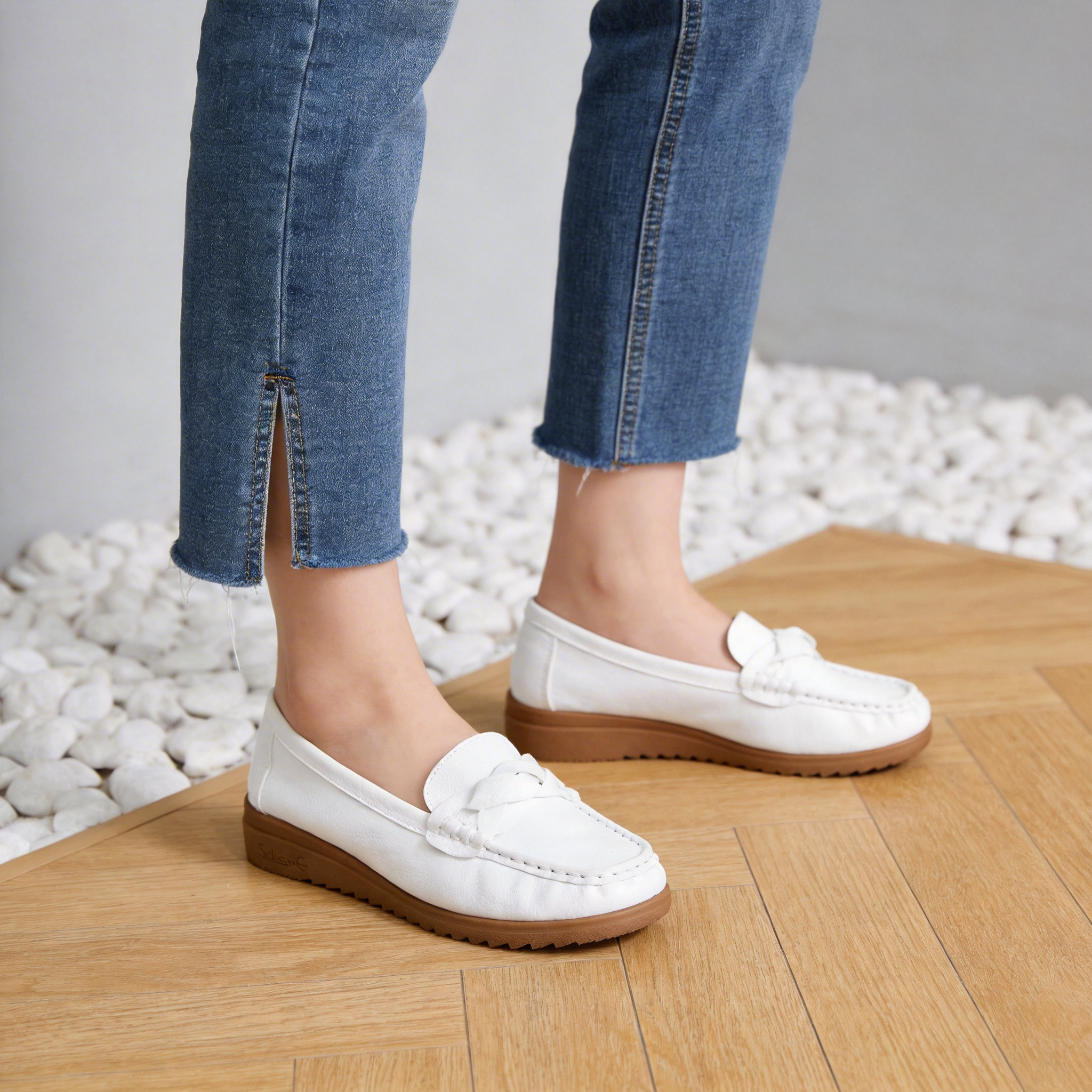 BERANMEY Women's Slip-On Loafers with Braided Strap