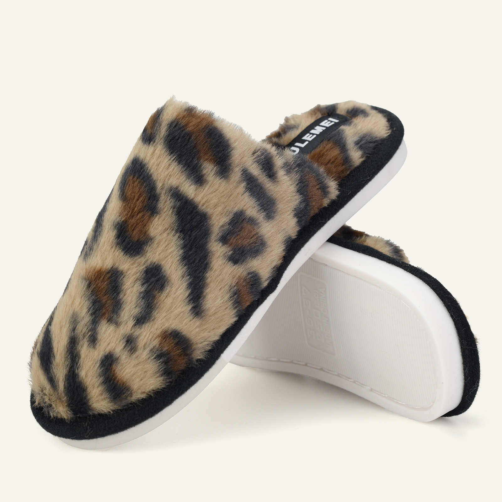 Women's Leopard Print Slippers Plush Warm Fuzzy House Slippers