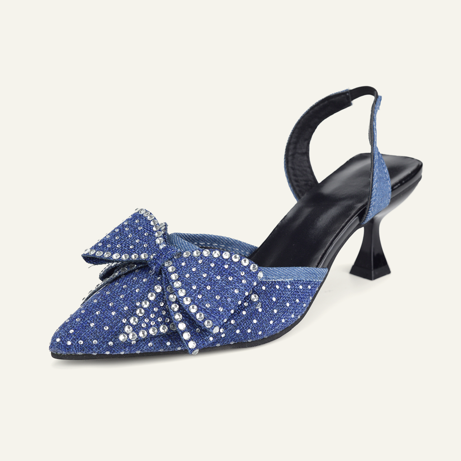 BERANMEY Women's Rhinestone Bow Pointed Toe Stiletto Heels Sparkly