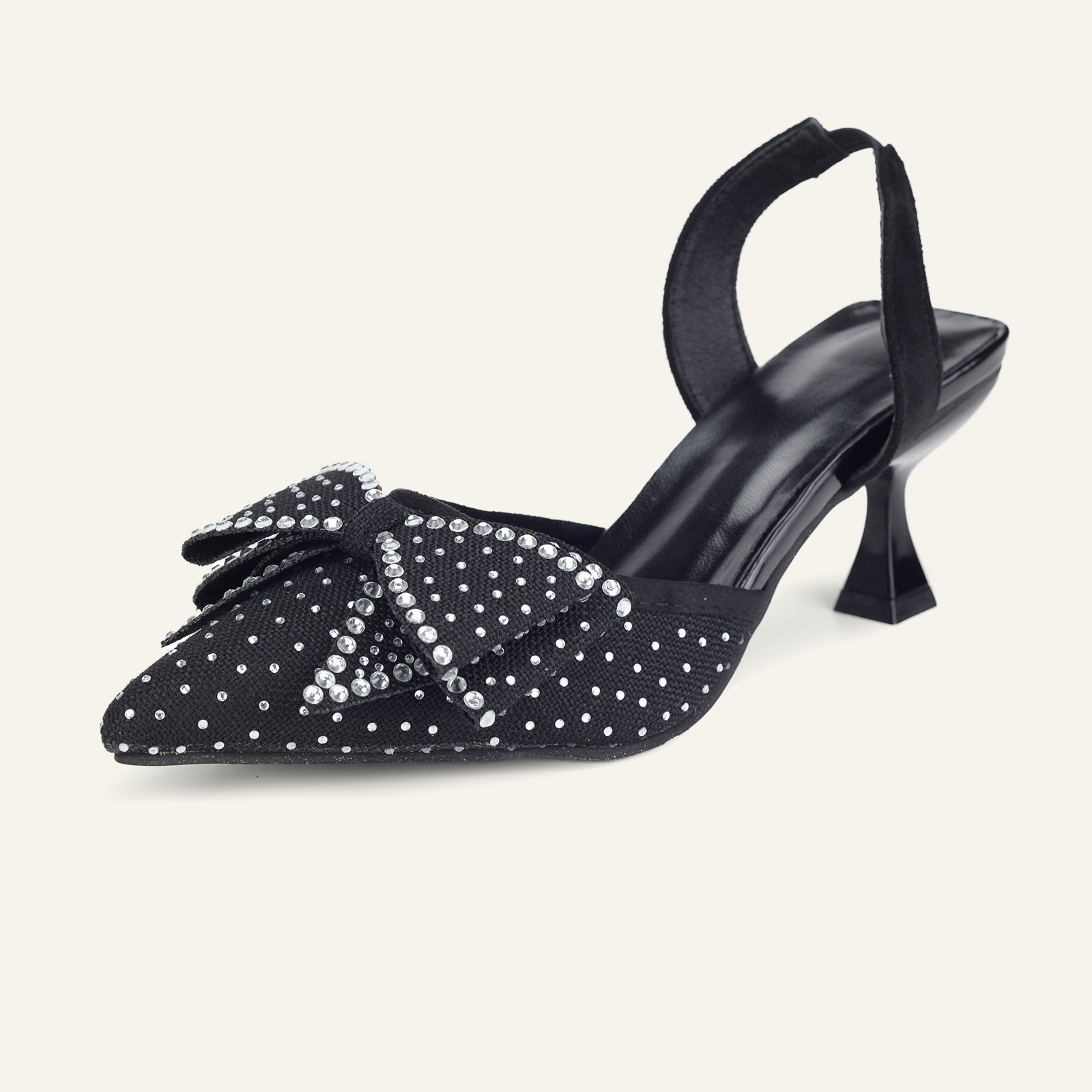 BERANMEY Women's Rhinestone Bow Pointed Toe Stiletto Heels Sparkly