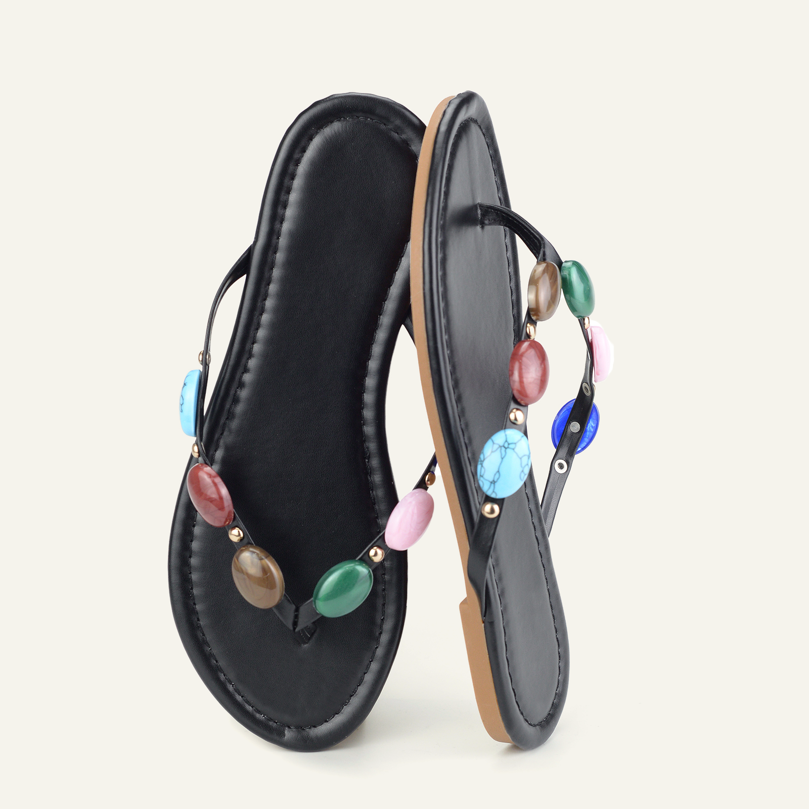 BERANMEY Women’s Beaded Flip Flops for Women Boho Dressy 