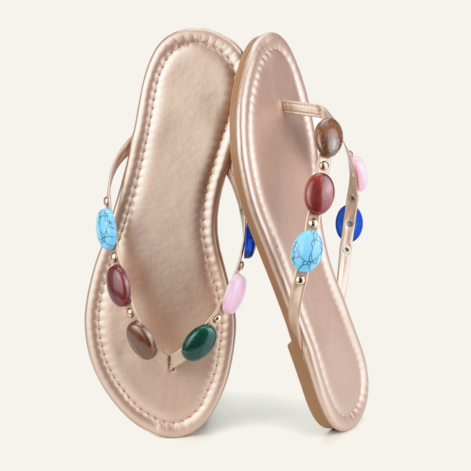 BERANMEY Women’s Beaded Flip Flops for Women Boho Dressy 