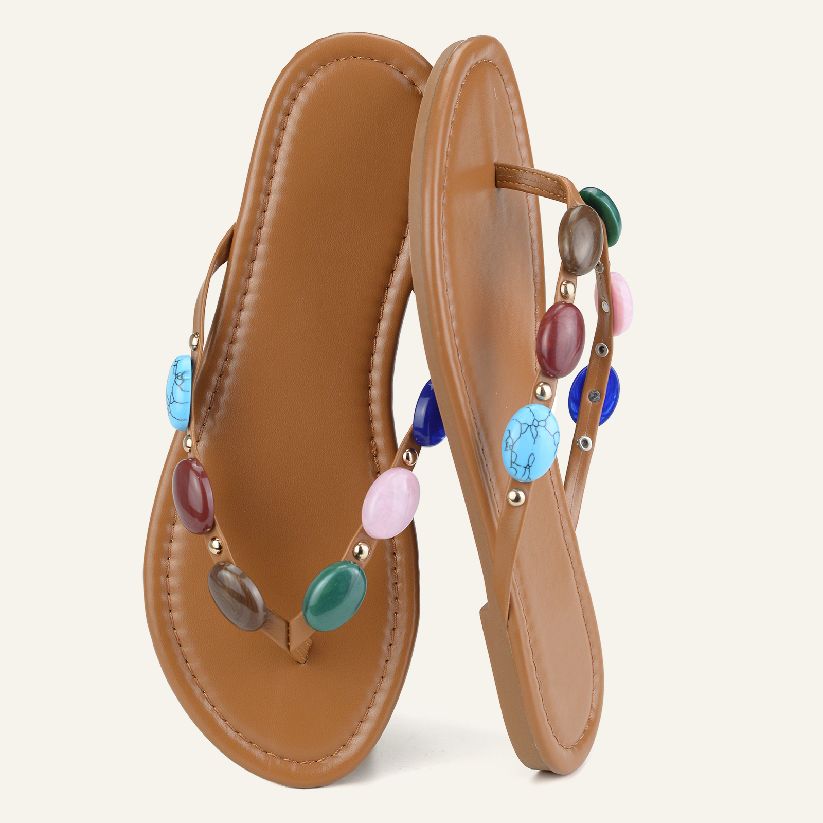 BERANMEY Women’s Beaded Flip Flops for Women Boho Dressy 