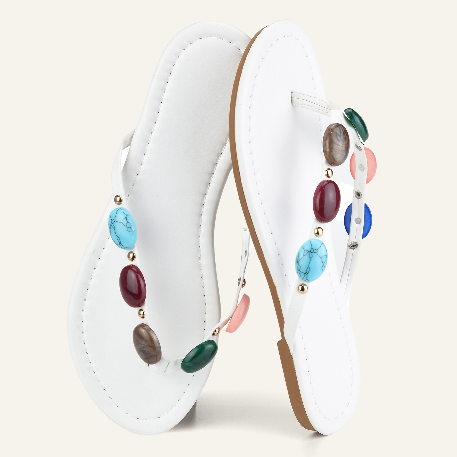 BERANMEY Women’s Beaded Flip Flops for Women Boho Dressy 