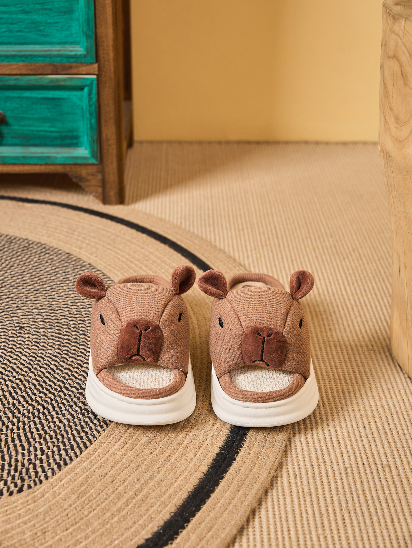  Capibara Linen Slippers for Women Soft Plush Non-Slip Indoor