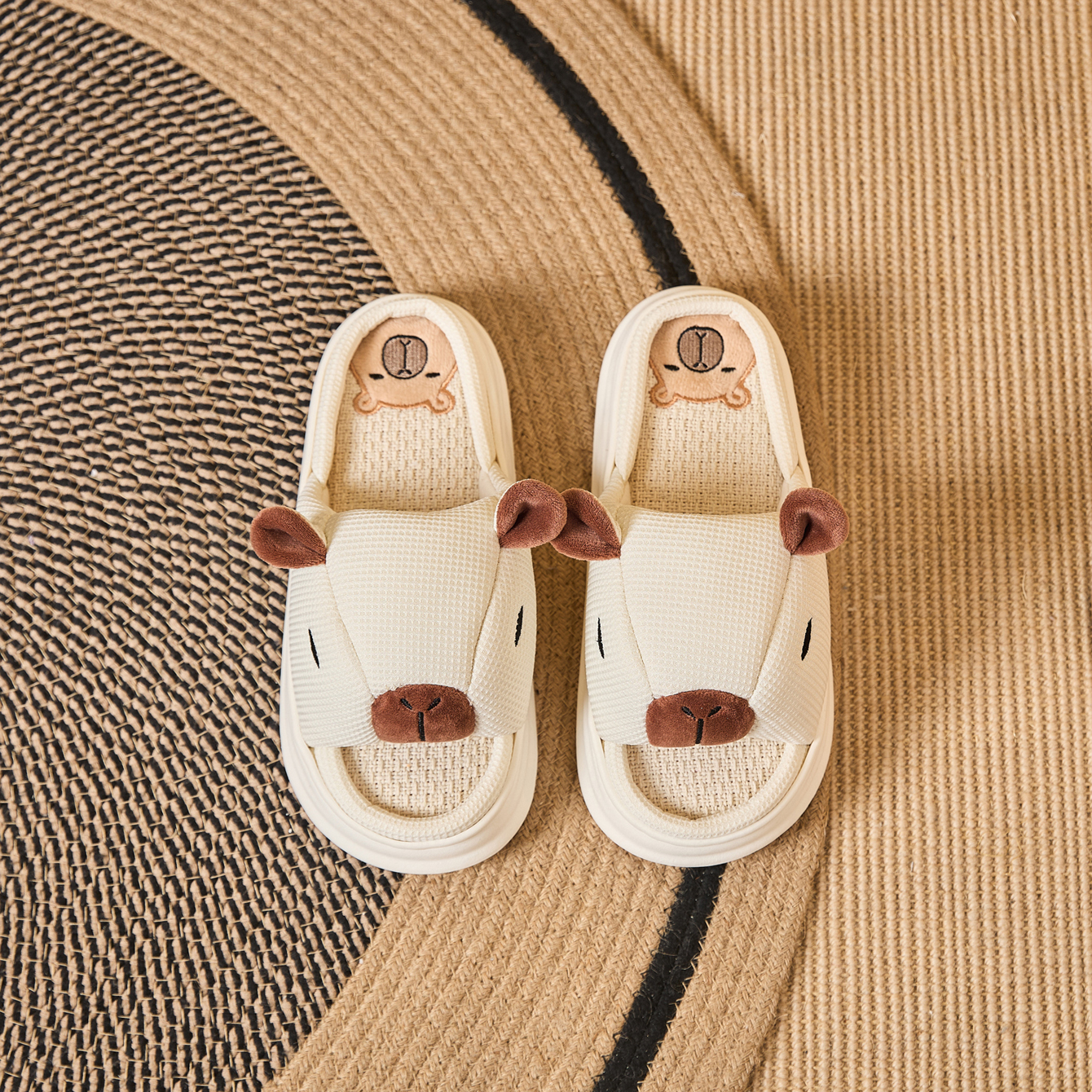  Capibara Linen Slippers for Women Soft Plush Non-Slip Indoor