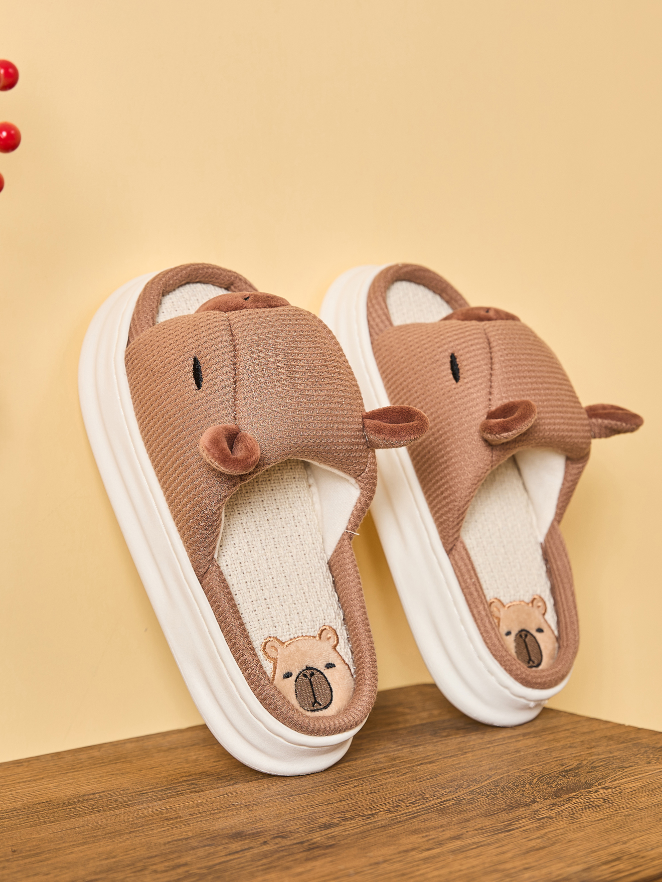  Capibara Linen Slippers for Women Soft Plush Non-Slip Indoor