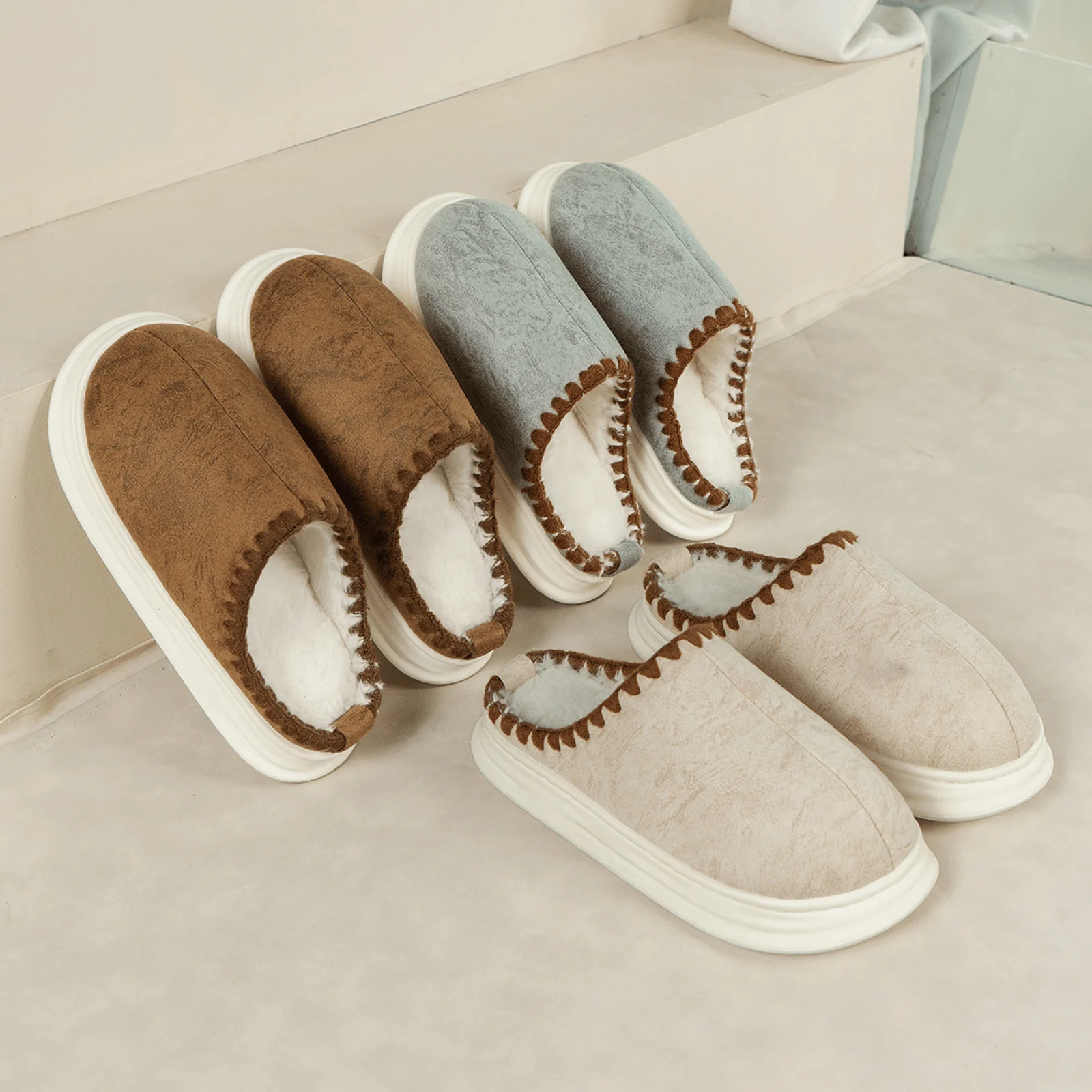 Fuzzy Suede Slippers with Memory Foam
