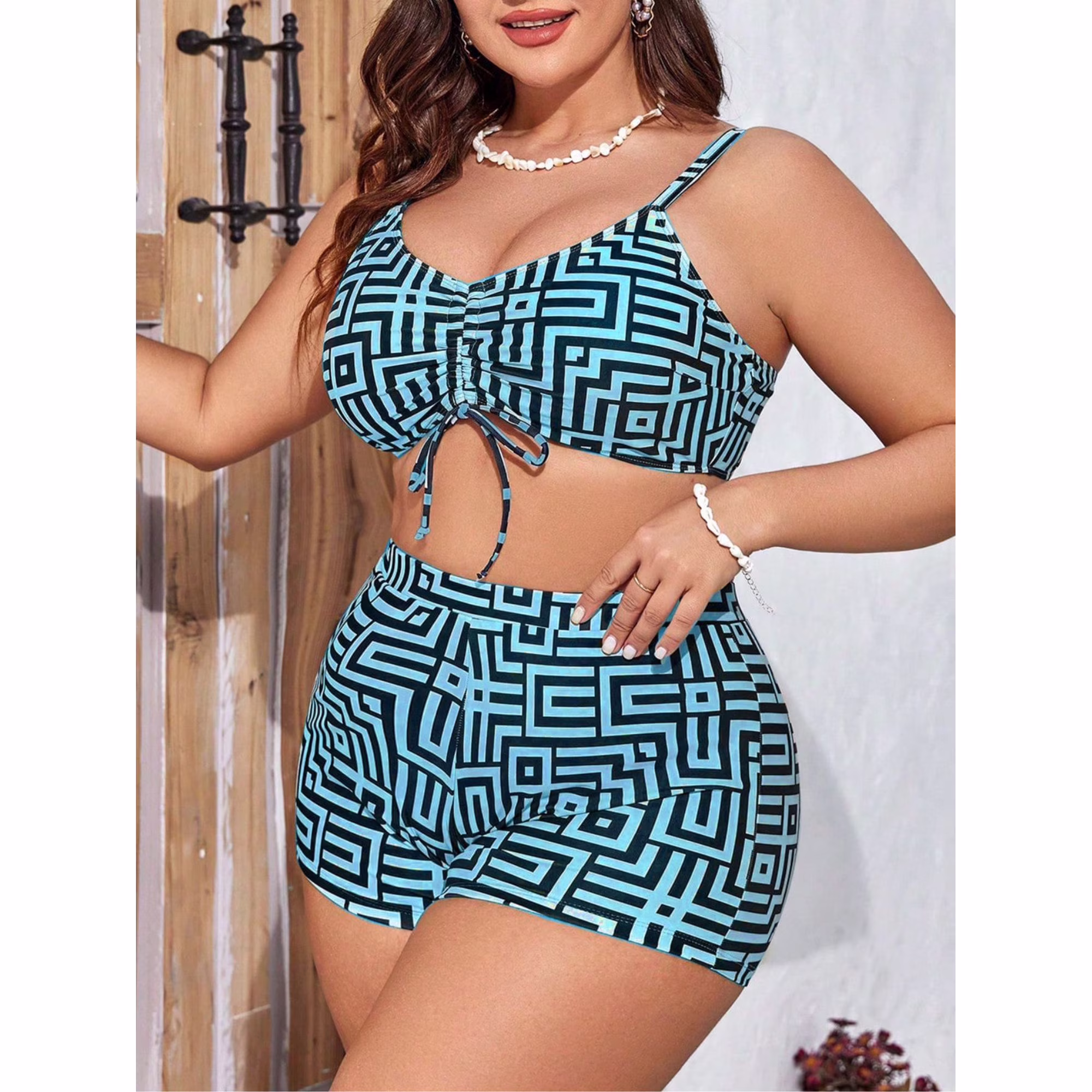 Plus Size Geometric Print Bikini Set Swimsuits for Women