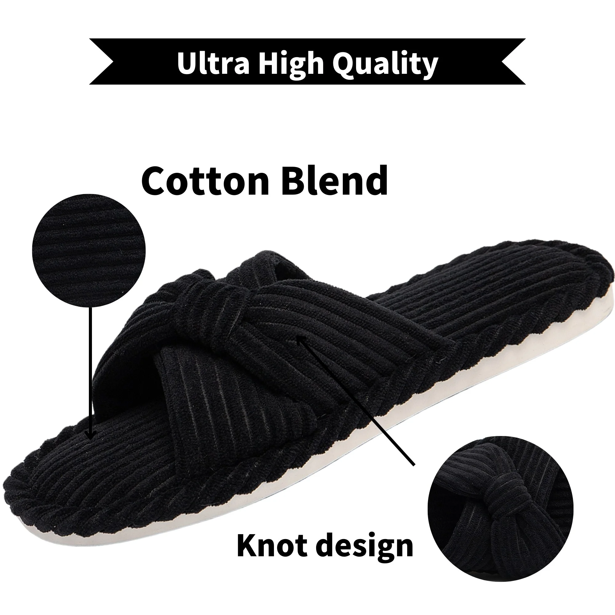 Memory Foam House Bedroom Shoes Corduroy Bow Crossbands 