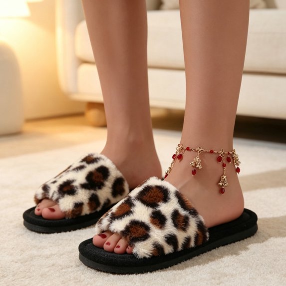 Leopard Open Toe Womens Slippers Cute Soft House Slippers for Women Men