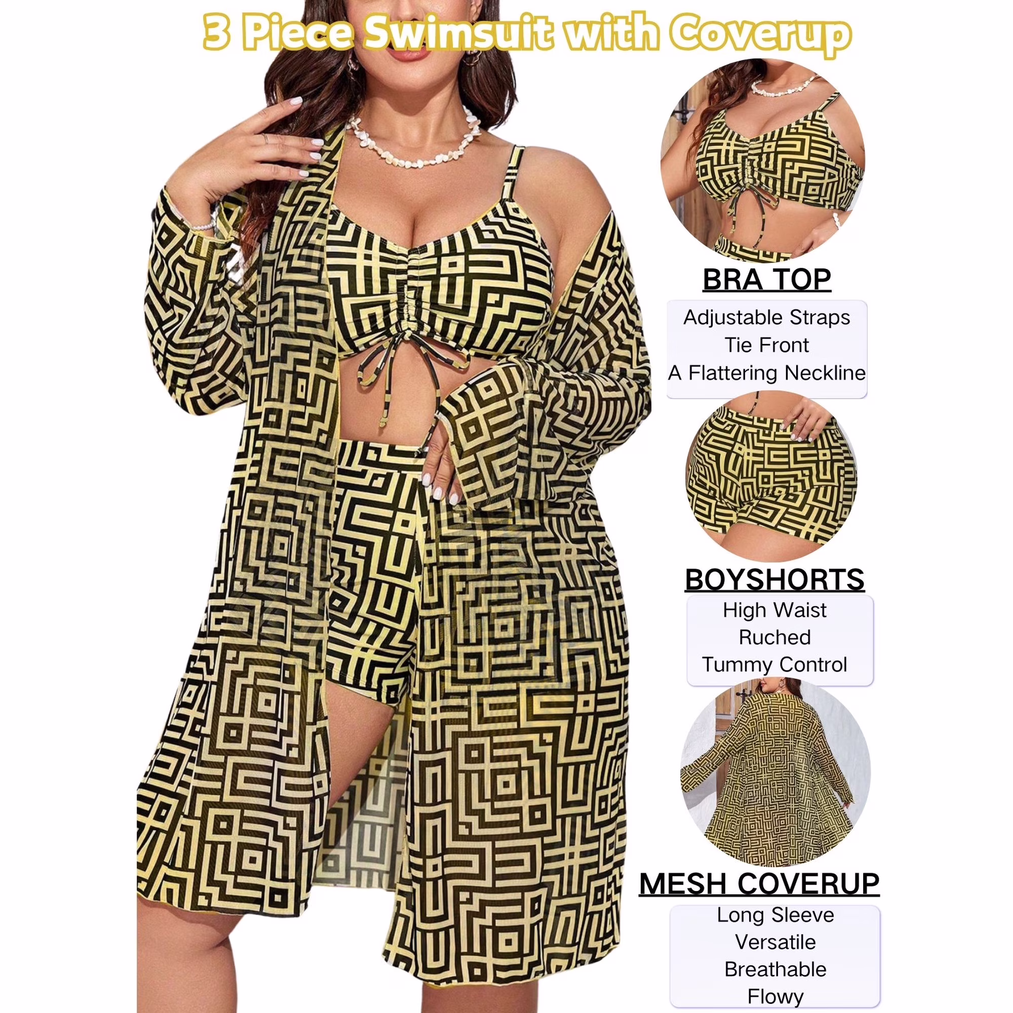 Plus Size Geometric Print Bikini Set Swimsuits for Women
