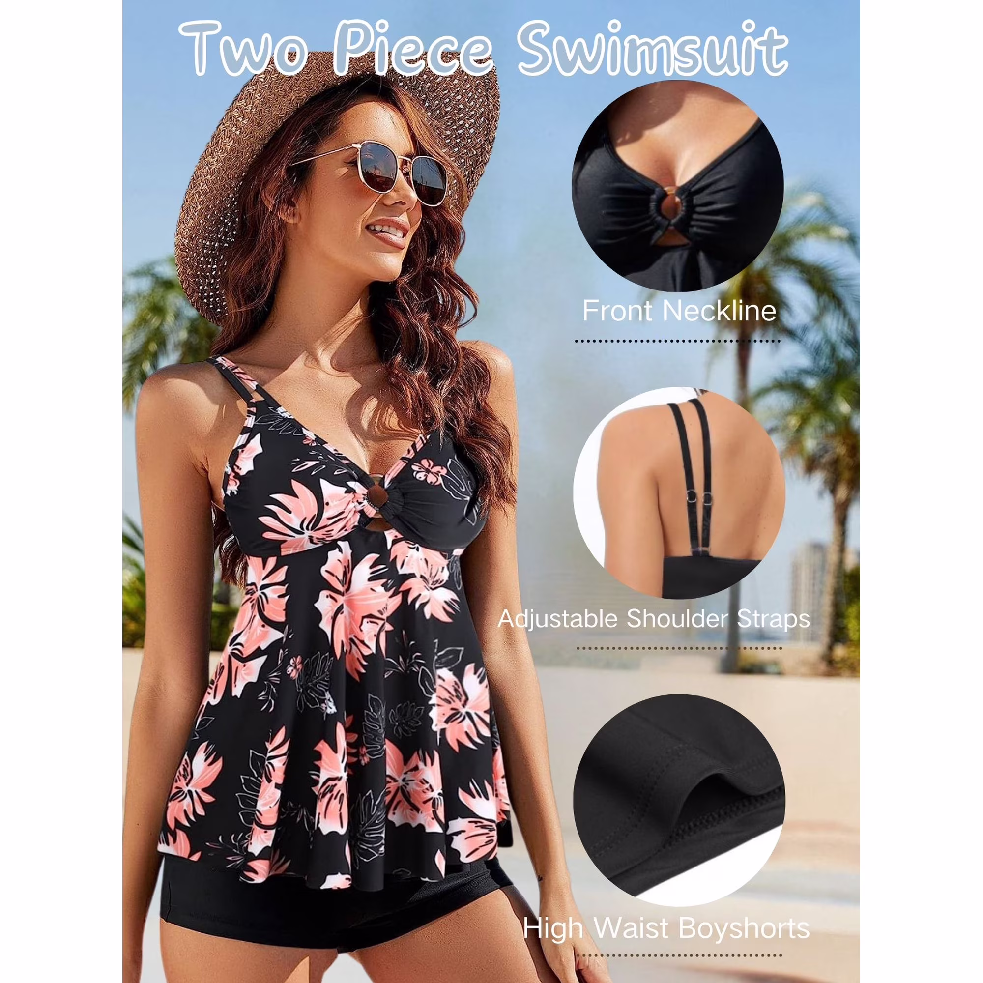 Plus Size Two Piece Set Tankini Swimsuits for Women
