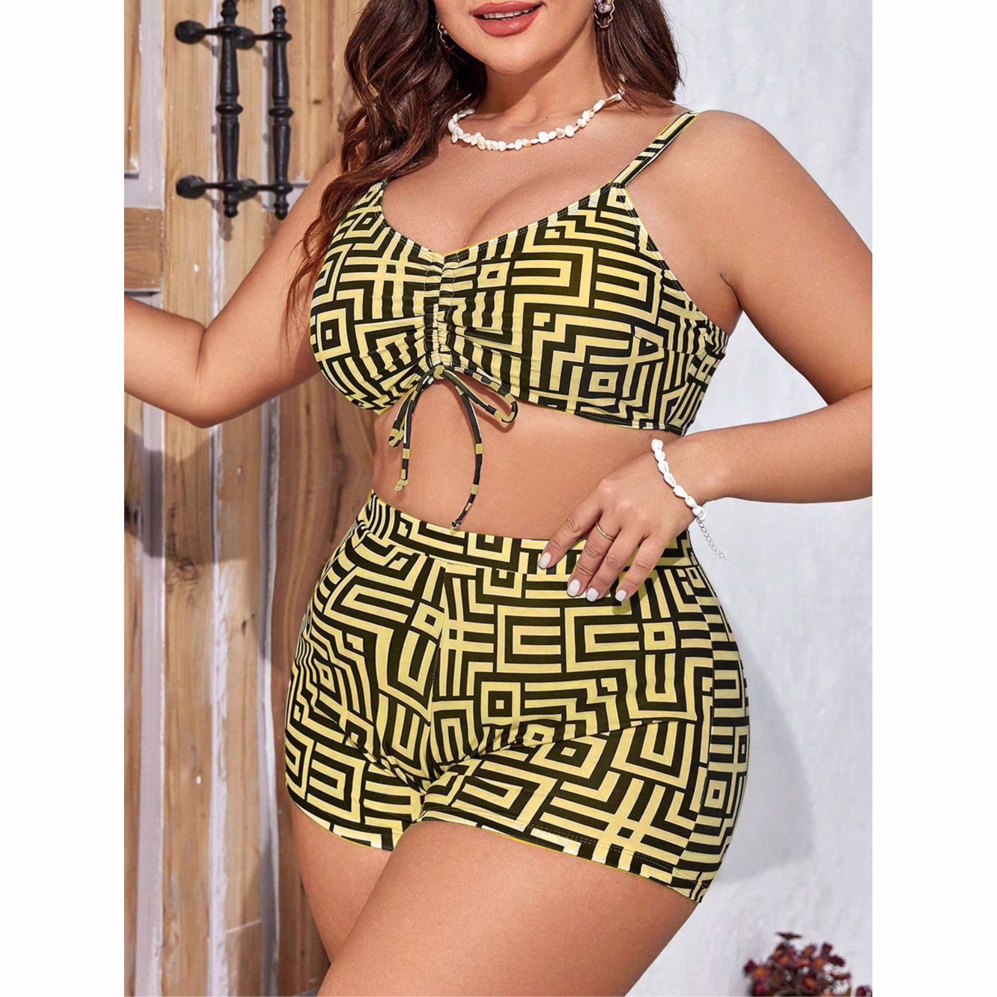 Plus Size Geometric Print Bikini Set Swimsuits for Women