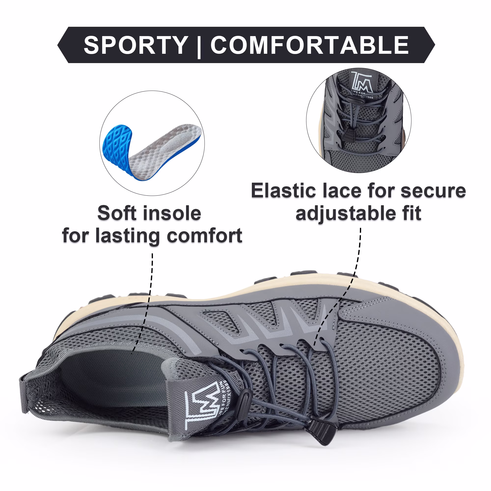 Men's Breathable Wide Hiking Walking Shoes for Travel Commute
