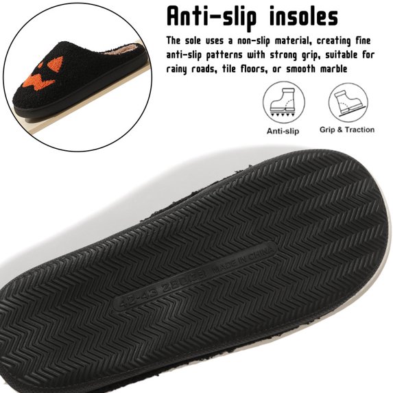 Halloween Slippers for Women and Men BlackPumpkinFace