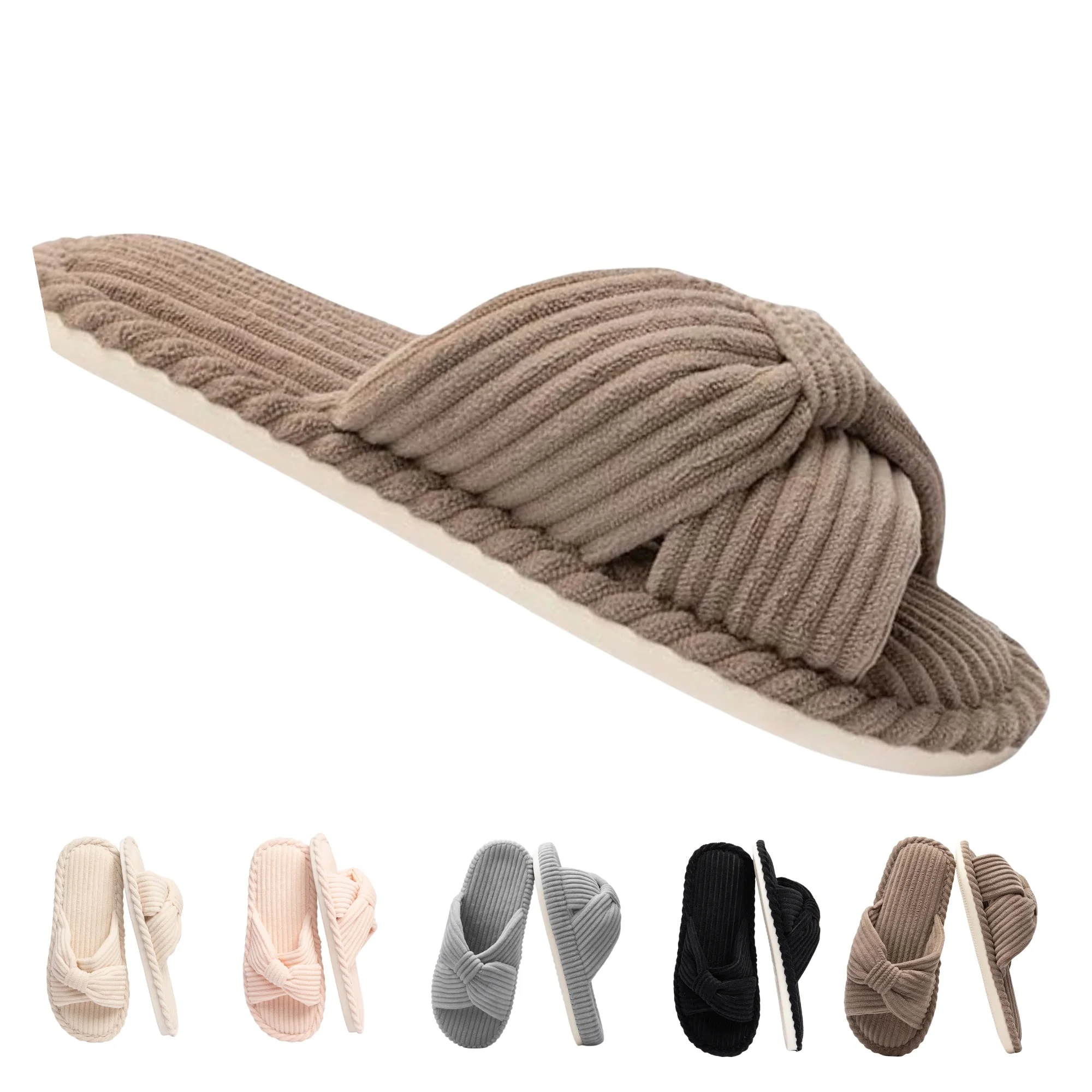 Memory Foam House Bedroom Shoes Corduroy Bow Crossbands 