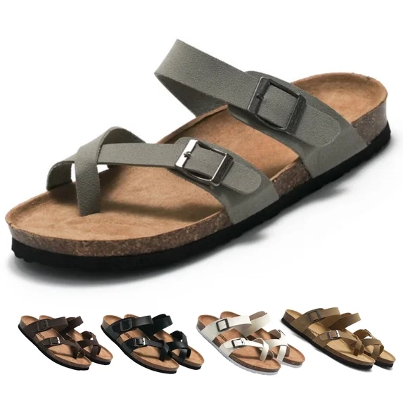  Cork Footbed Sandals for Women With Comfort Flat Slide Sandals