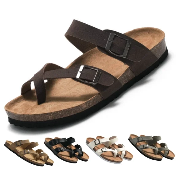  Cork Footbed Sandals for Women With Comfort Flat Slide Sandals