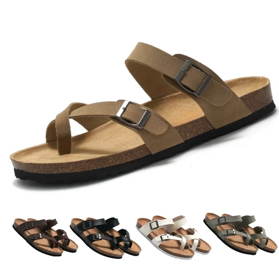  Cork Footbed Sandals for Women With Comfort Flat Slide Sandals