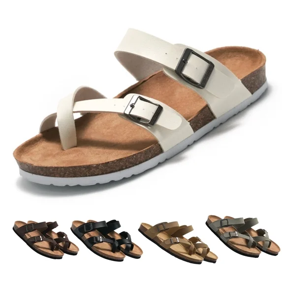  Cork Footbed Sandals for Women With Comfort Flat Slide Sandals