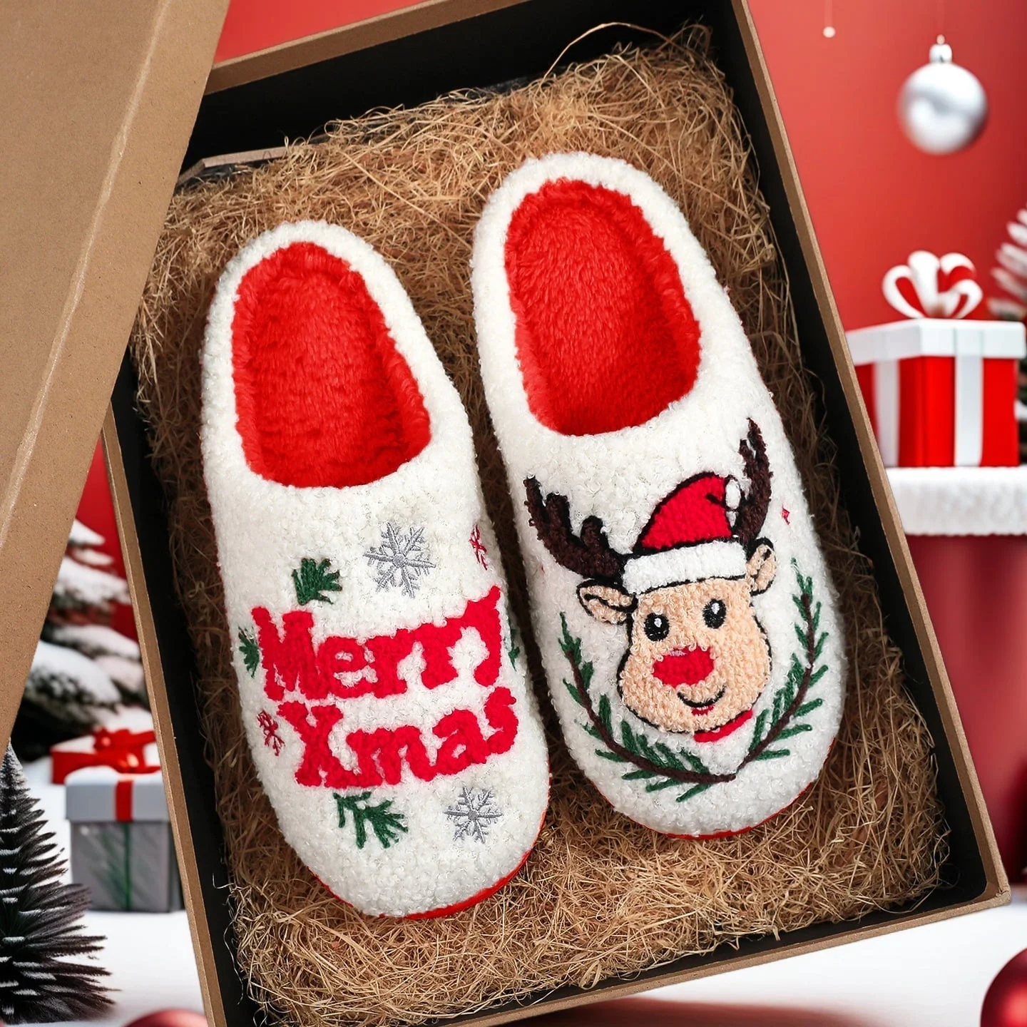 Cute Christmas Slippers for Women & Men Plush