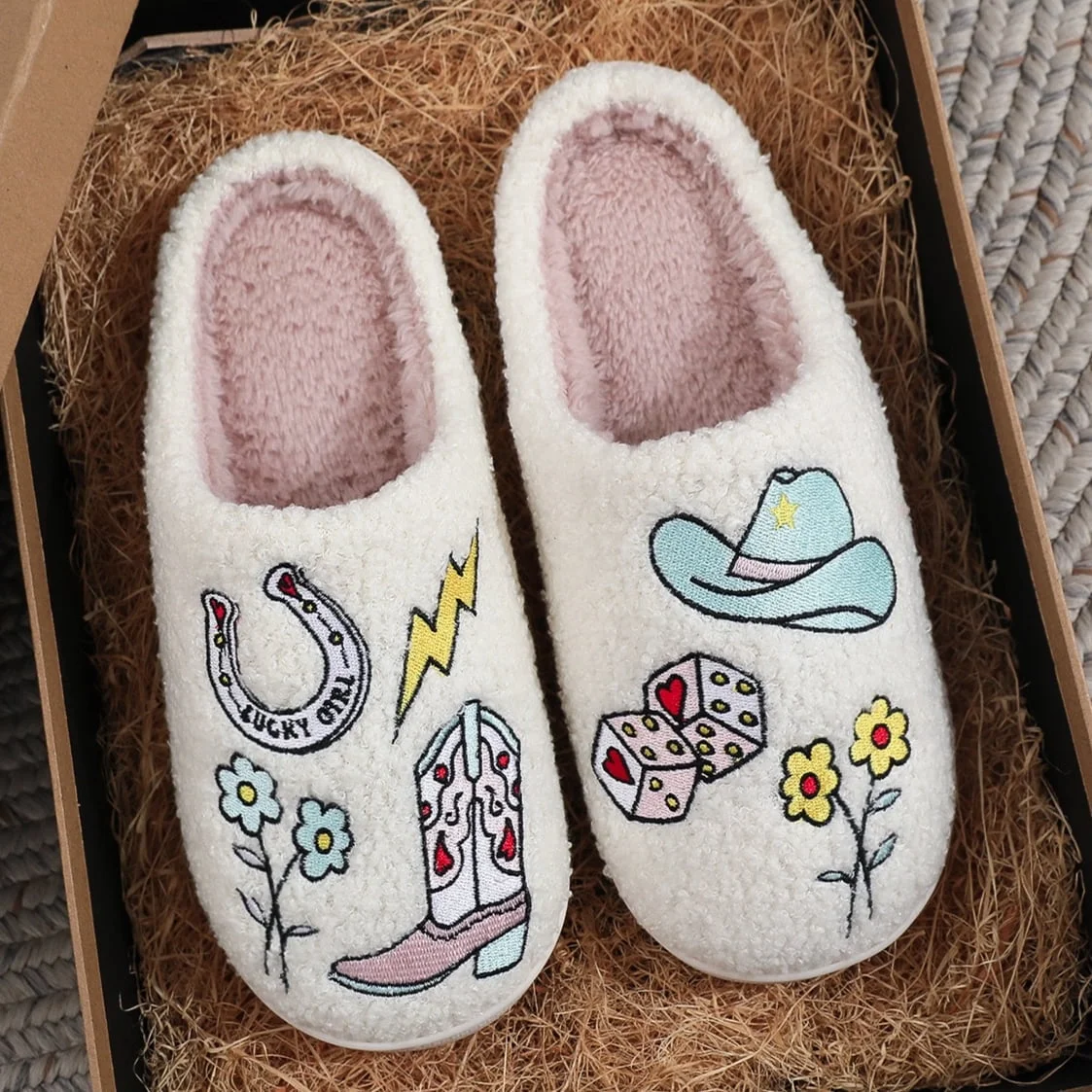 Plush Comfy Warm Slip-On Western Boots Slippers