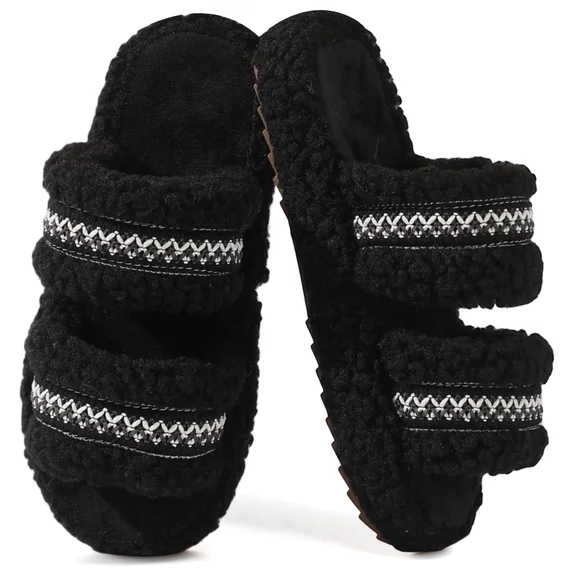 Fuzzy Open-toe Womens Slippers Cozy Memory Foam Indoor House Slippers for Women 