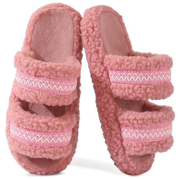 Fuzzy Open-toe Womens Slippers Cozy Memory Foam Indoor House Slippers for Women 