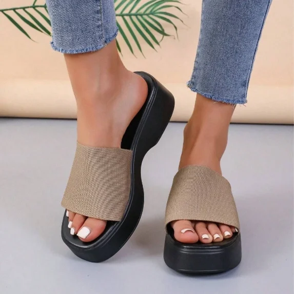  Knit Platform Slippers Women's Platform Wedge Sandals
