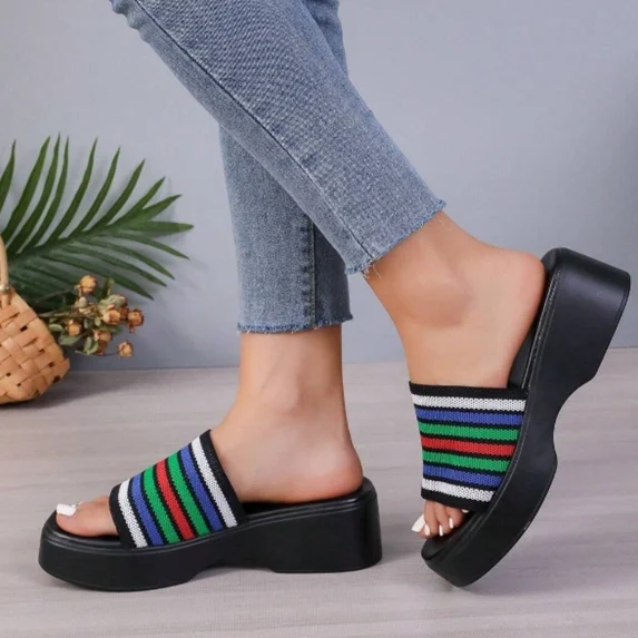  Knit Platform Slippers Women's Platform Wedge Sandals