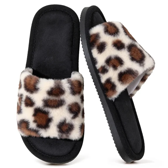 Leopard Open Toe Womens Slippers Cute Soft House Slippers for Women Men