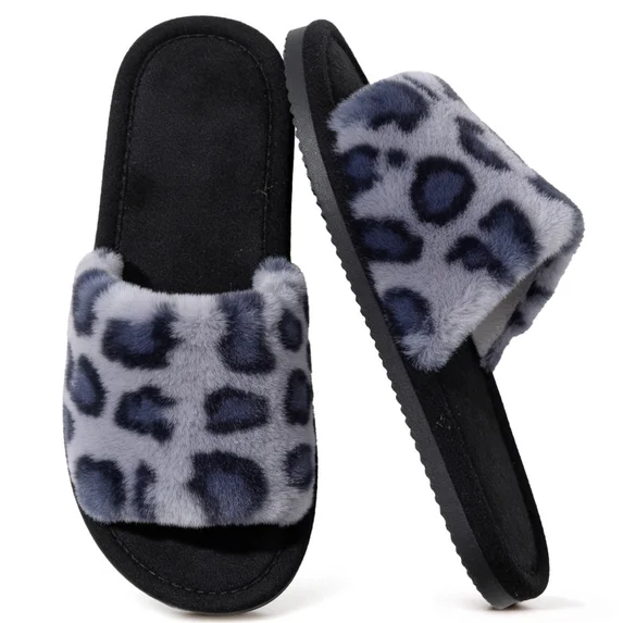 Leopard Open Toe Womens Slippers Cute Soft House Slippers for Women Men