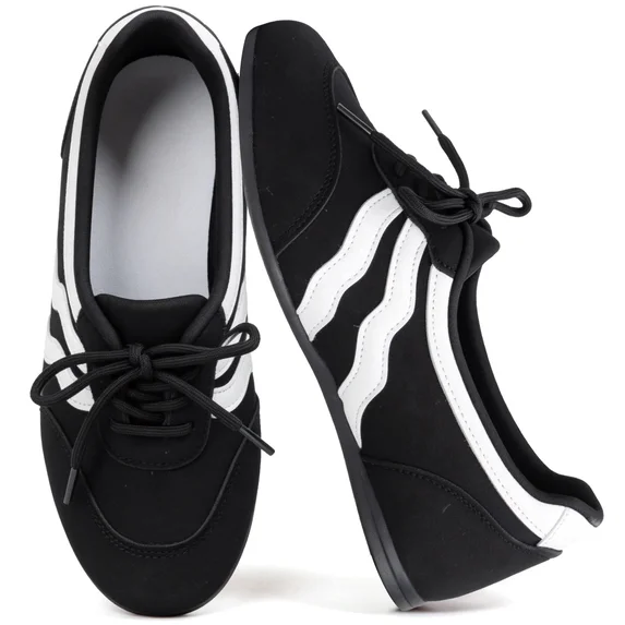 Non-Slip Fashion Sneakers for Women Cozy Lace-Up Color Block Casual Shoes 