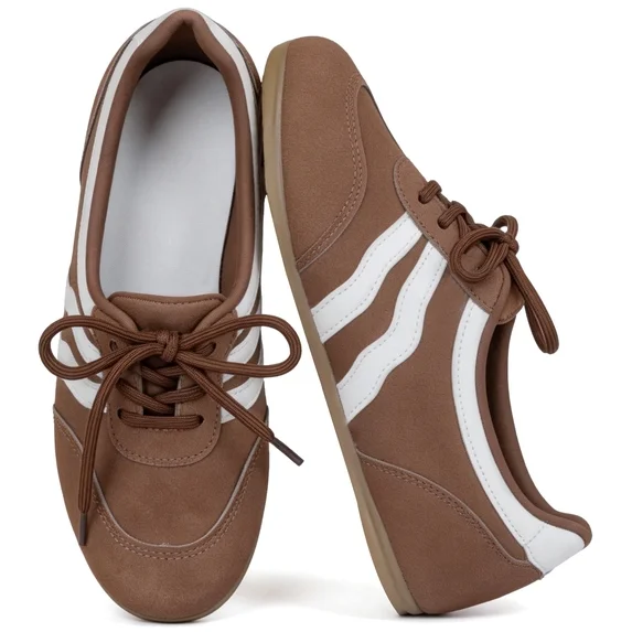 Non-Slip Fashion Sneakers for Women Cozy Lace-Up Color Block Casual Shoes 